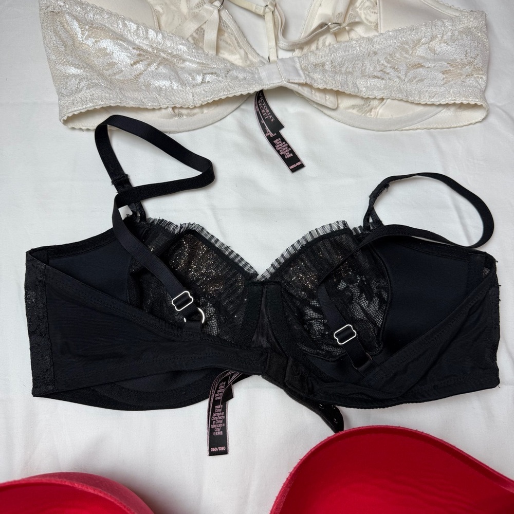 Victoria’s Secret Bra Bundle 36D 36DD Black Red White Lace Strapless - Picture 3 of 4